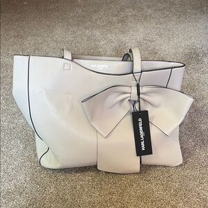 Karl Lagerfeld Ivory Tote Bag with Bow